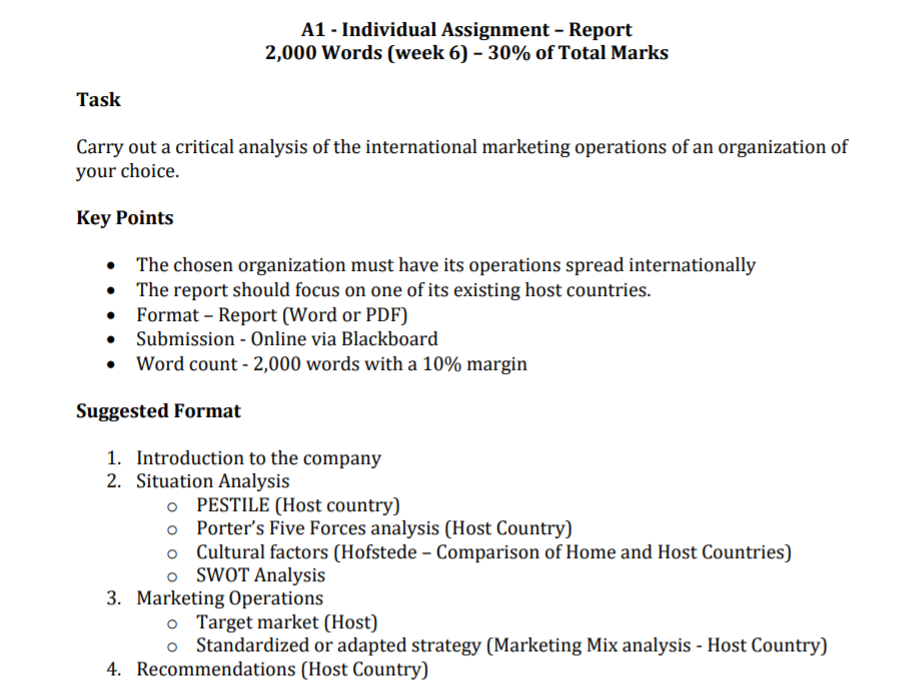 A1 - Individual Assignment Report 2,000 Words [week 6) 30% of