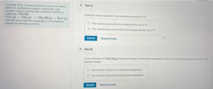  Part A Currently, CO is being studied as a source of