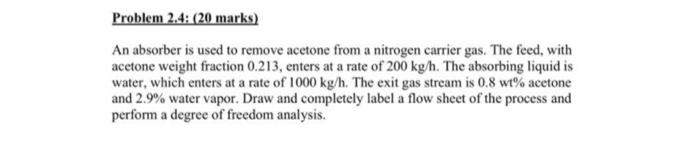 Problem 2.4: (20 marks) An absorber is used to remove acetone