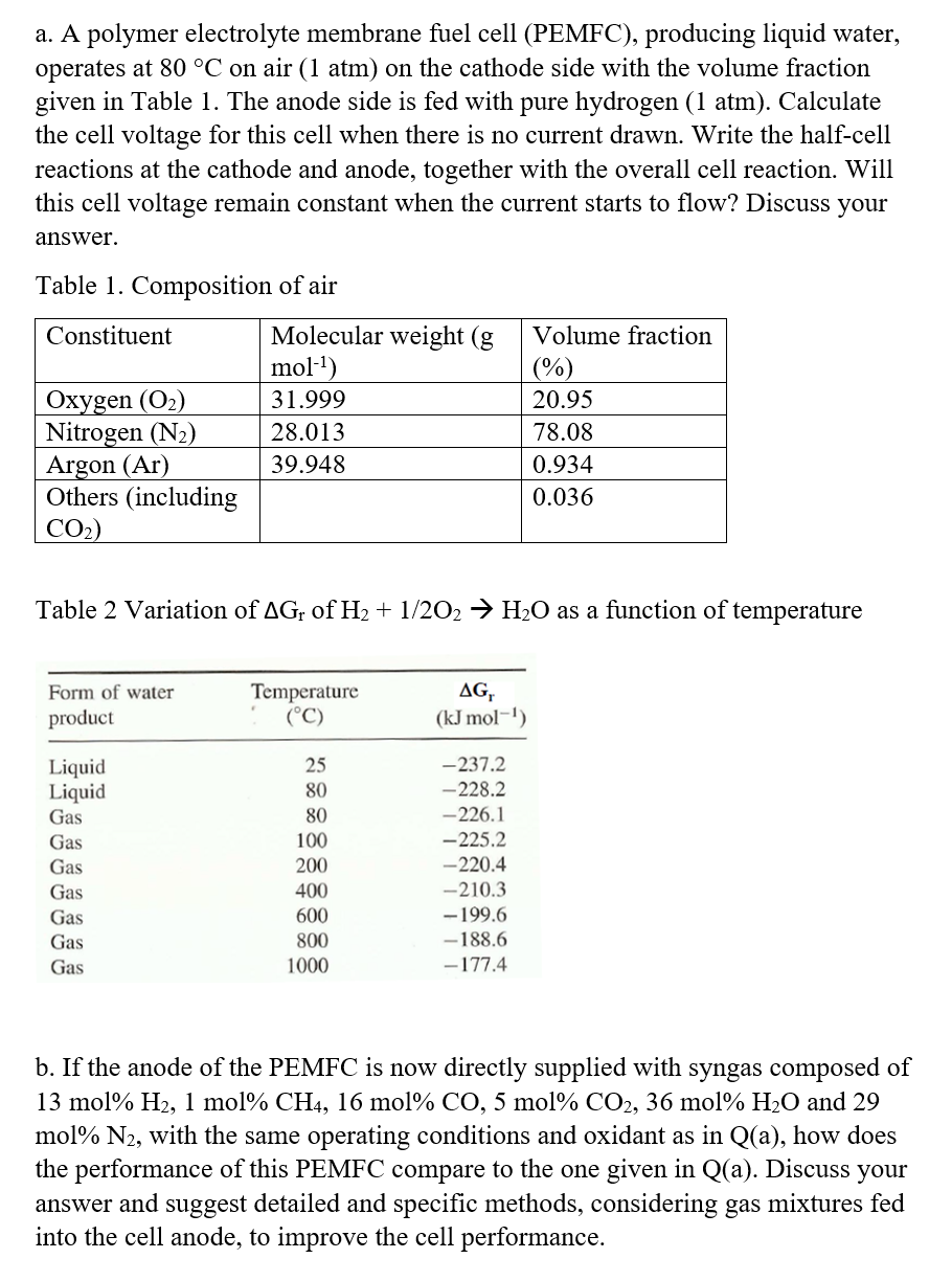  a. A polymer electrolyte membrane fuel cell (PEMFC), producing liquid water,