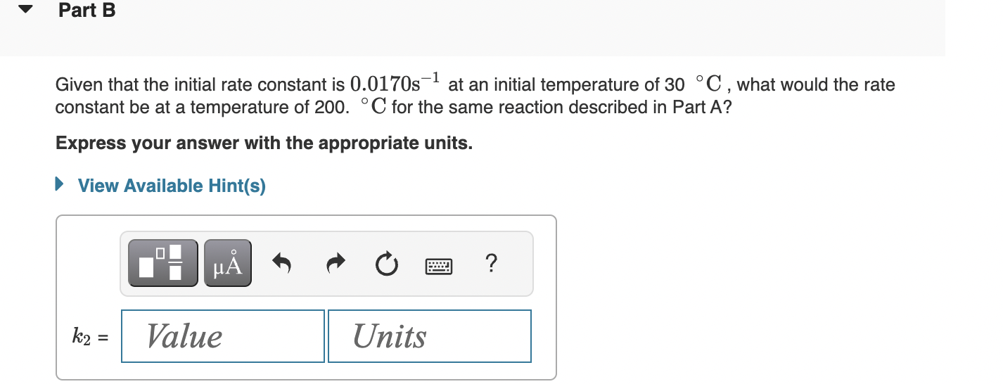 Given that the initial rate constant is 0.0170s1 at an initial