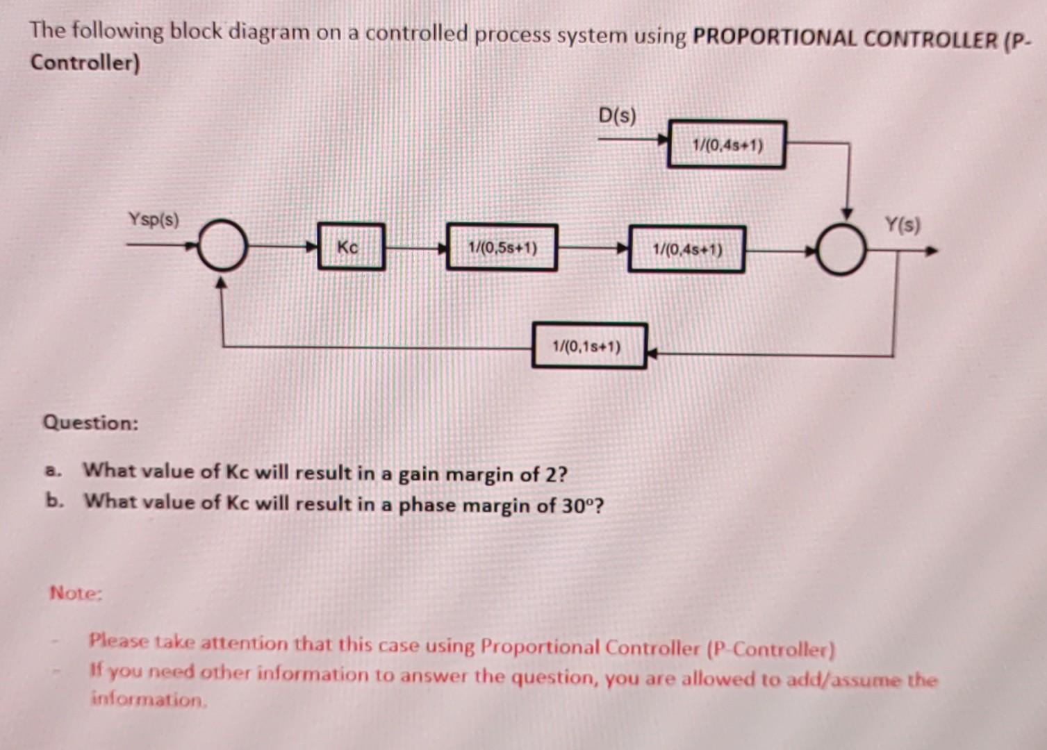  [PROCESS CONTROL] The following block diagram on a controlled process system