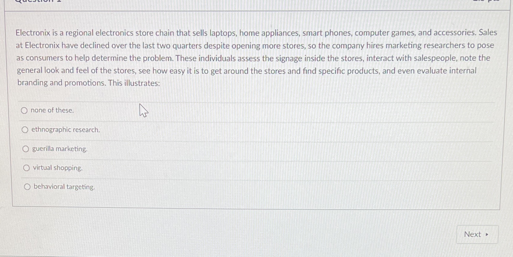 Electronix is a regional electronics store chain that sells laptops, home