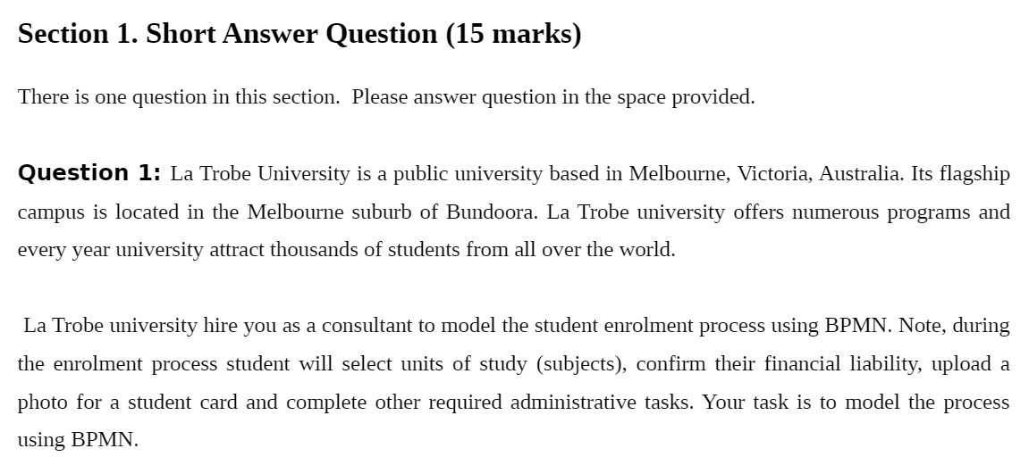 Section 1. Short Answer Question (15 marks) There is one question