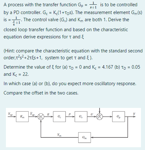  A process with the transfer function Gp=1 is to be controlled