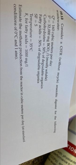  SION with physical performance in (do - 10.13 Consider a CSTR