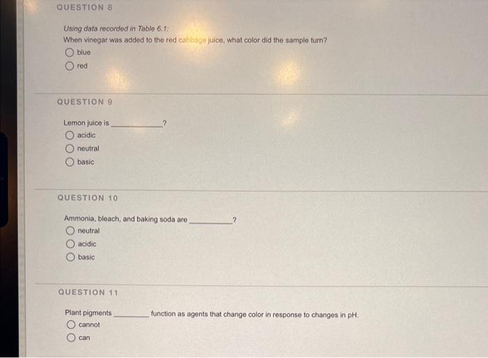  Using data recorded in Table 6.1: When vinegar was added to