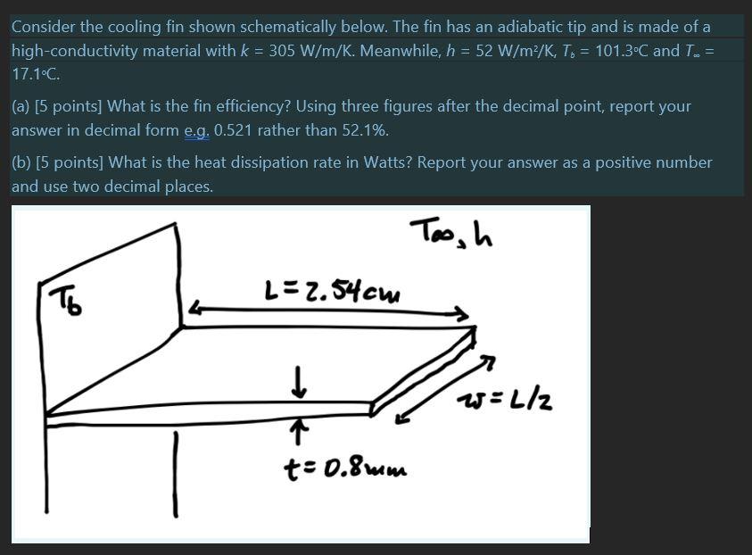  = = Consider the cooling fin shown schematically below. The fin