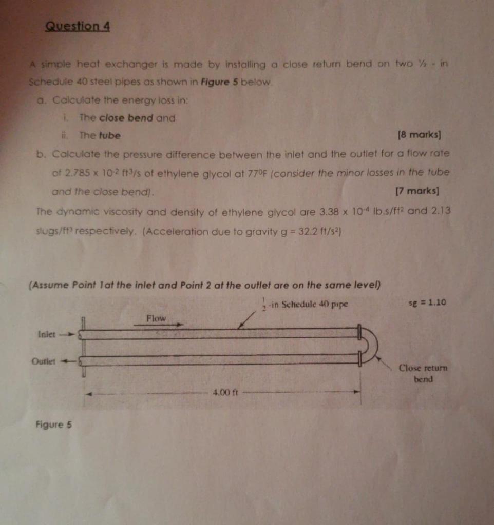 Question 4 A simple heat exchanger is made by installing a