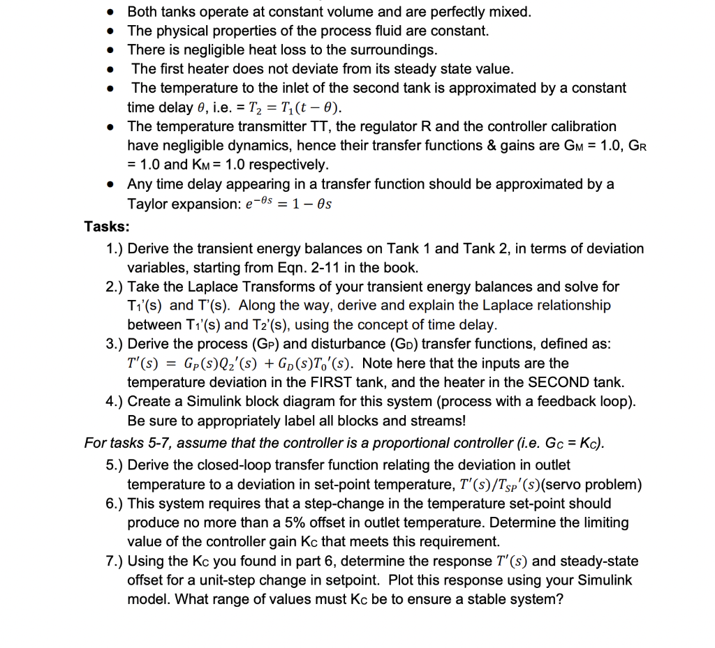 temperature to the first tank To varies with time while the inlet