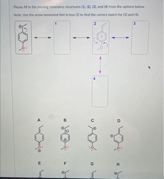  Please fill in the missing resonance structures (1), (2), (3), and