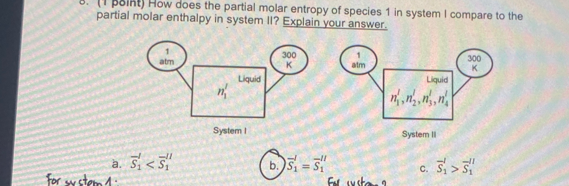  (I point) How does the partial molar entropy of species 1