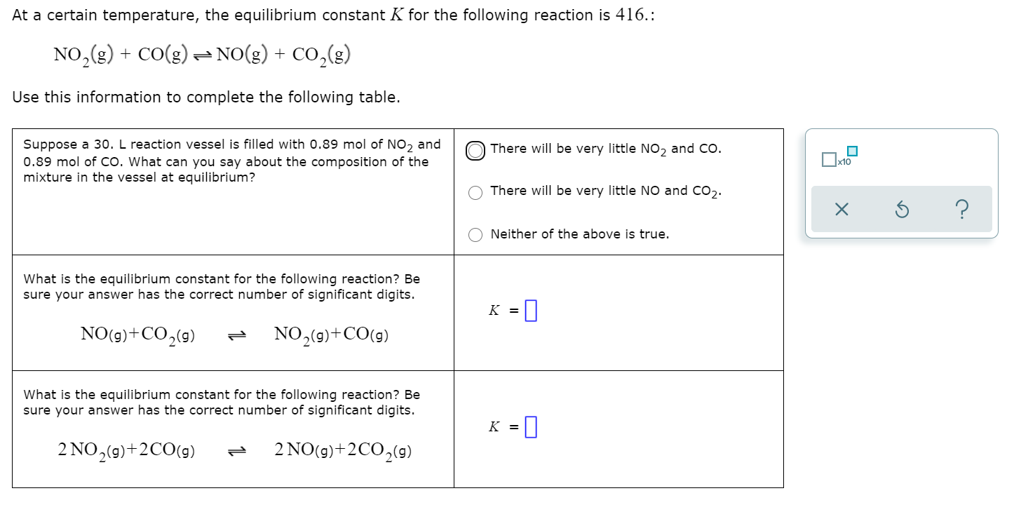  At a certain temperature, the equilibrium constant K for the following