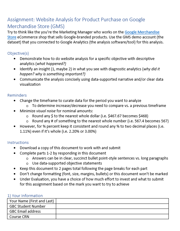 Assignment: Website Analysis for Product Purchase on Google Merchandise Store (GMS)