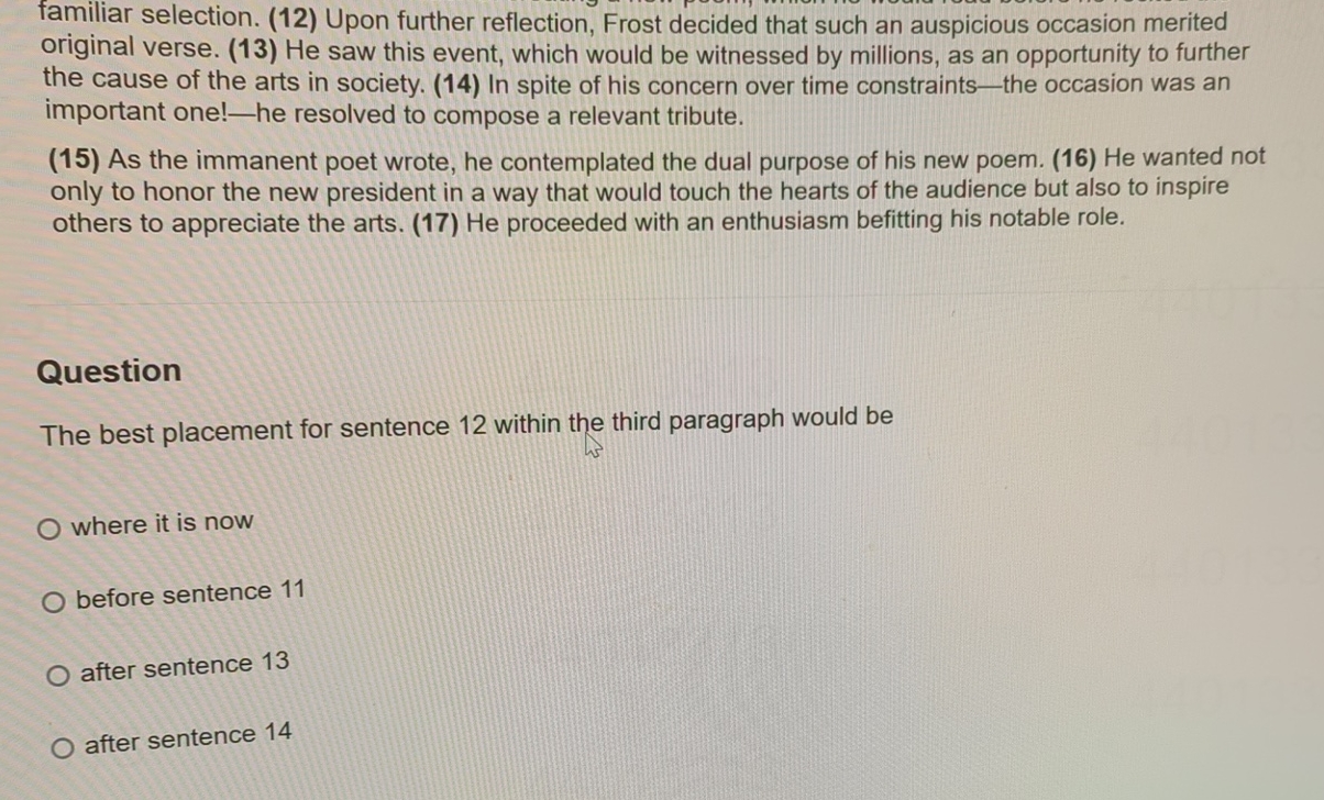  familiar selection. (12) Upon further reflection, Frost decided that such an