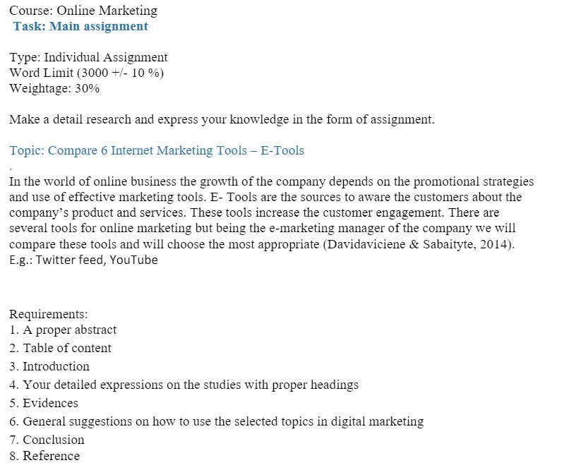  Course: Online Marketing Task: Main assignment Type: Individual Assignment Word Limit