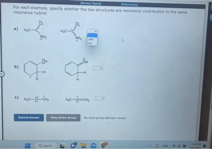 v For each example, specify whether the two structures are resonance contributors