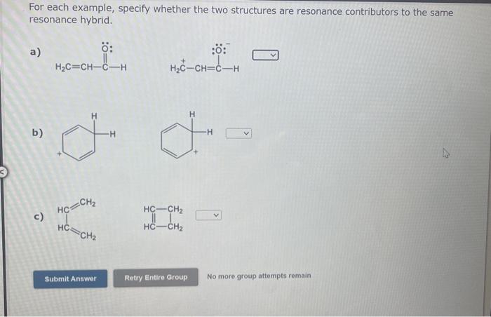 attempts remain For each example, specify whether the two structures are resonance