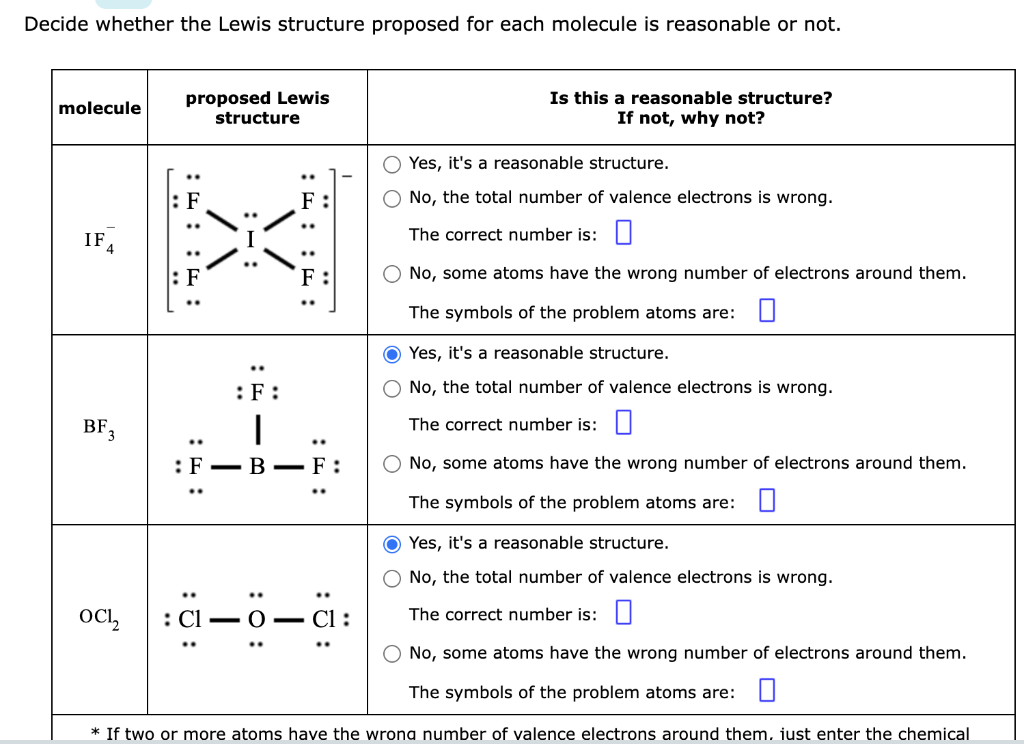 Decide whether the Lewis structure proposed for each molecule is reasonable
