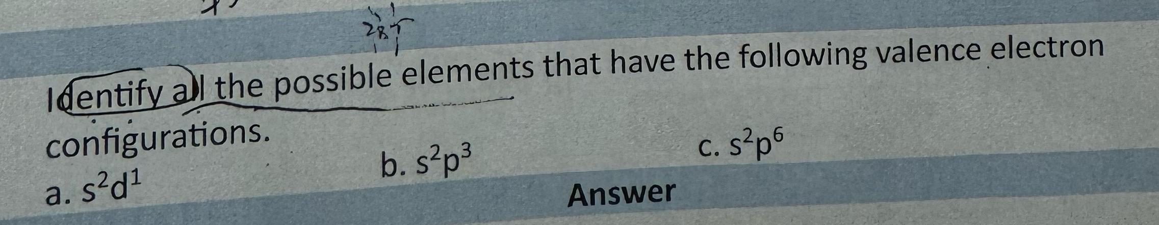  Identify all the possible elements that have the following valence electron