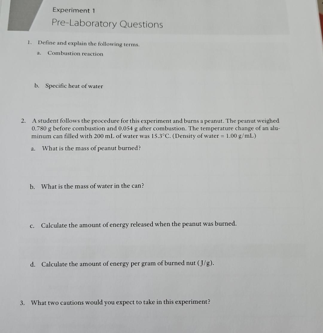  Experiment 1 Pre-Laboratory Questions Define and explain the following terms. a.