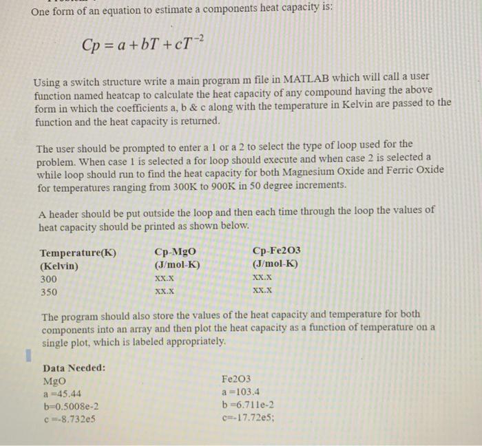 Please solve as a function using Matlab One form of an equation