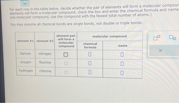  For each row in the table below, decide whether the pair