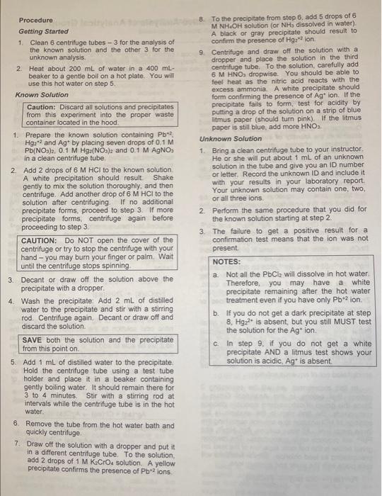 the known solution, construct a flow chart for separation and identification of