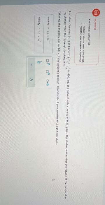  Incorrect Your answer is incorrect. - molarity, Your answer is incorrect.