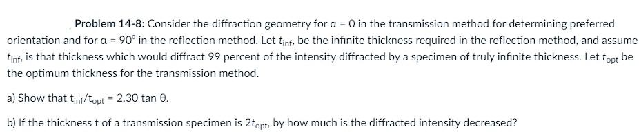 Problem 14-8: Consider the diffraction geometry for =0 in the transmission