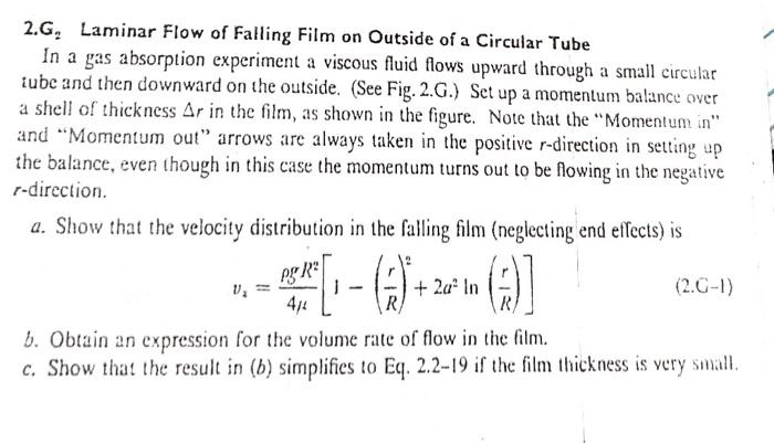  please give steps for the answer provided 2.G, Laminar Flow of