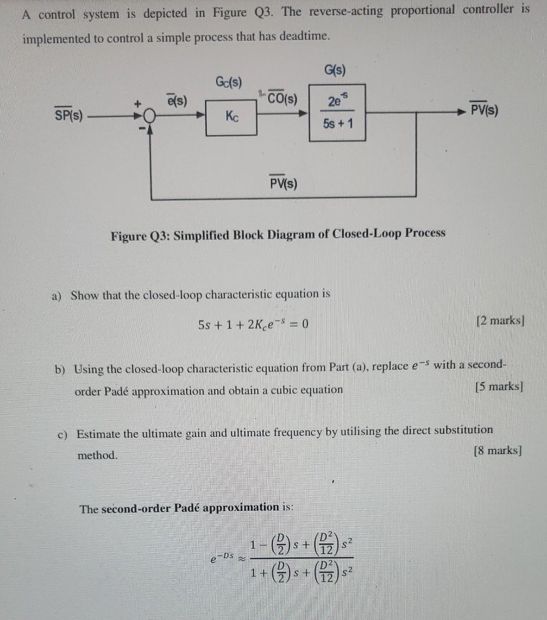 A control system is depicted in Figure Q3. The reverse-acting proportional