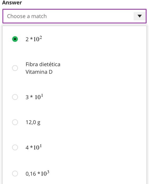 is requested in each item. Associate the column on the left with