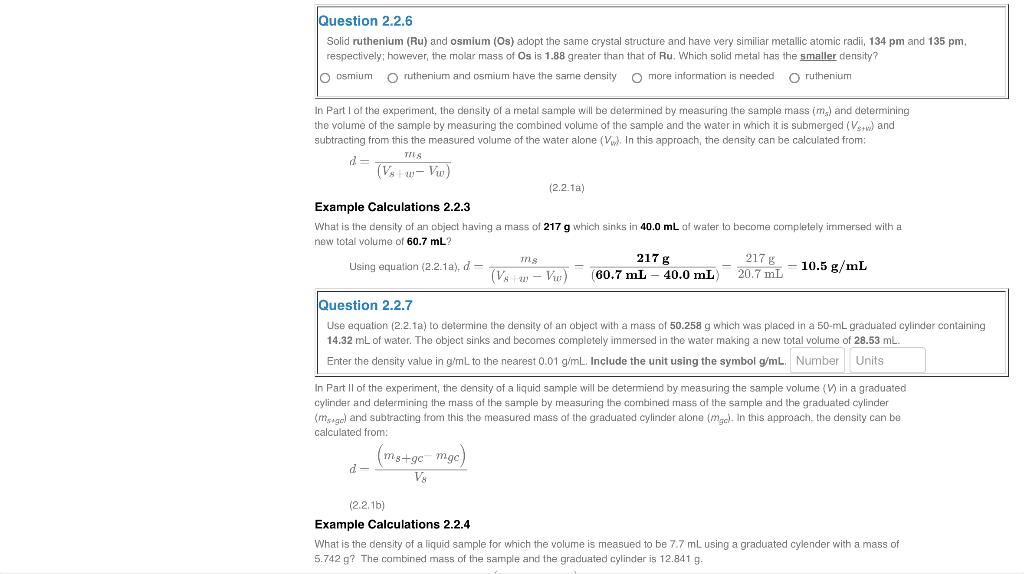  Question 2.2.6 Solid ruthenium (Ru) and osmium (Os) adopt the same