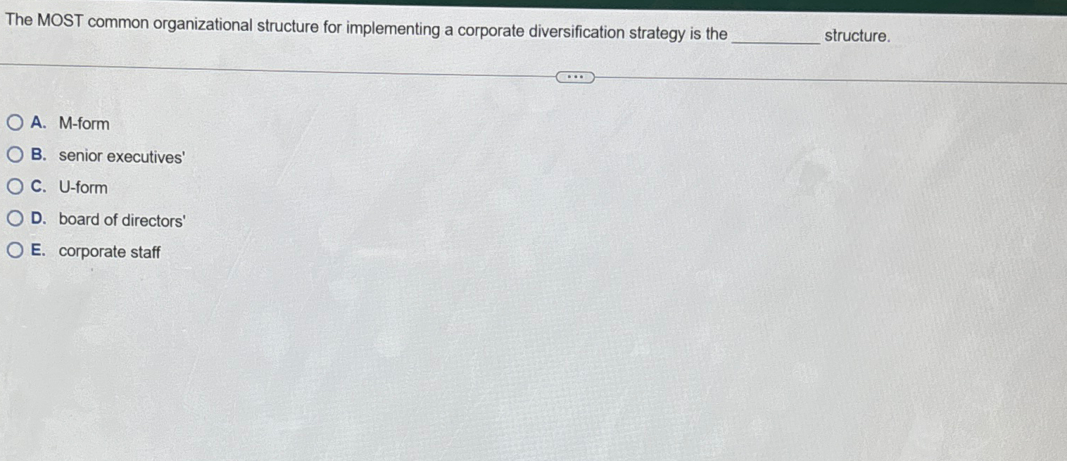  The MOST common organizational structure for implementing a corporate diversification strategy
