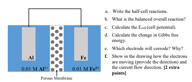 Given the following connected electrodes (through a wire), a. Write the half-cell