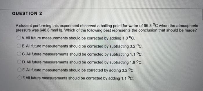  A student performing this experiment observed a boiling point for water