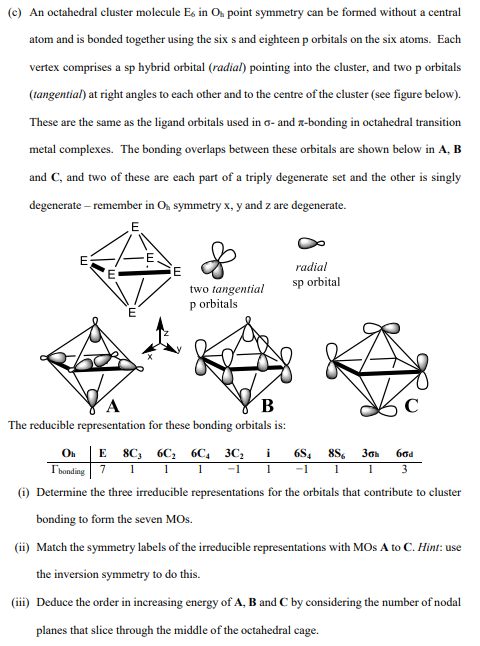  (c) An octahedral cluster molecule E6 in Oh point symmetry can