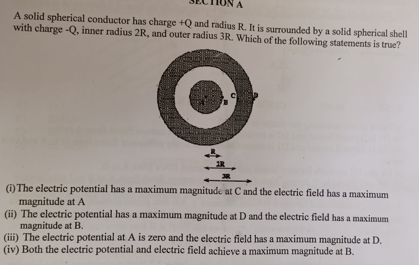  A solid spherical conductor has charge +Q and radius R. It