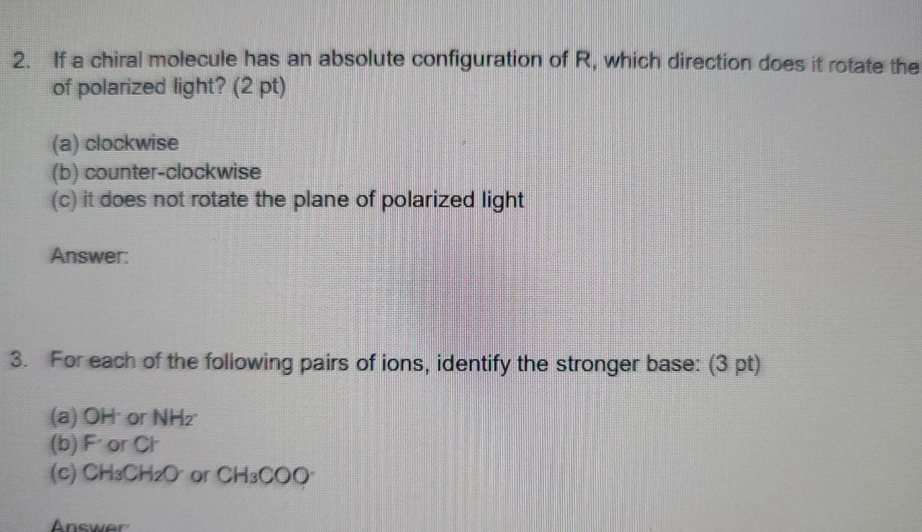 of each of the species. (5 pt) (Considering only atoms, not electrons)