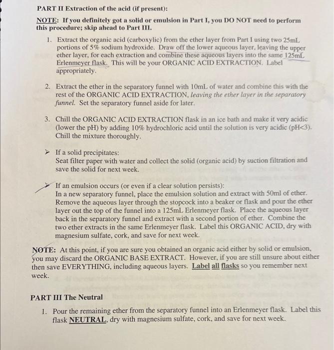 extracting the organic layer (ether) with 10 mL of water (Part II;