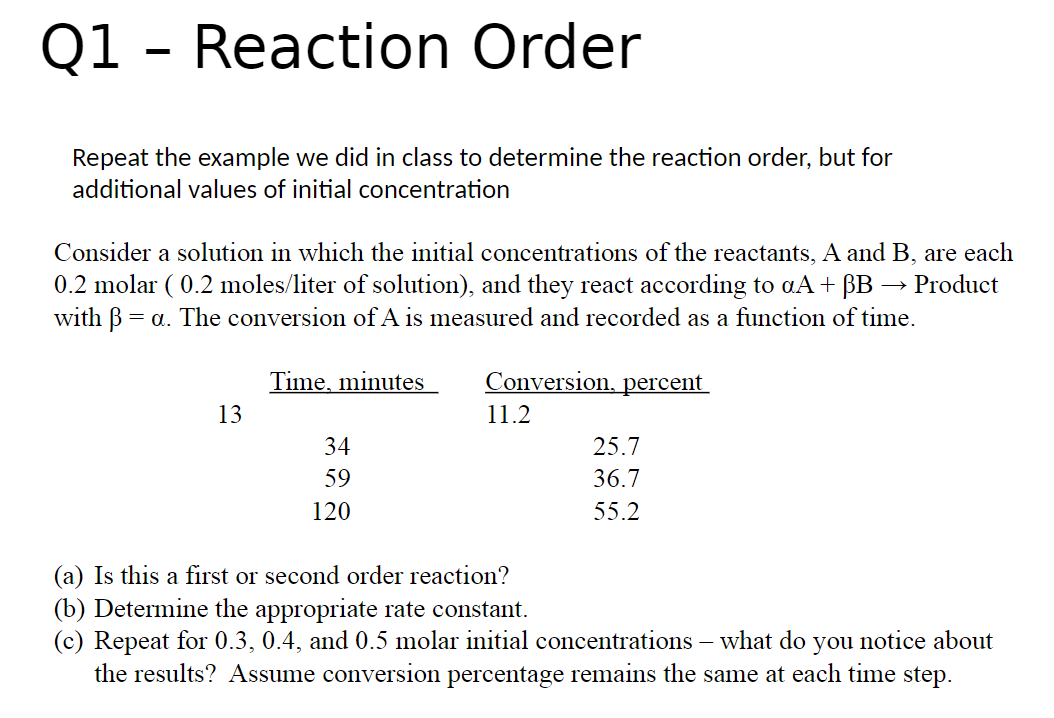  Q1 - Reaction Order Repeat the example we did in class