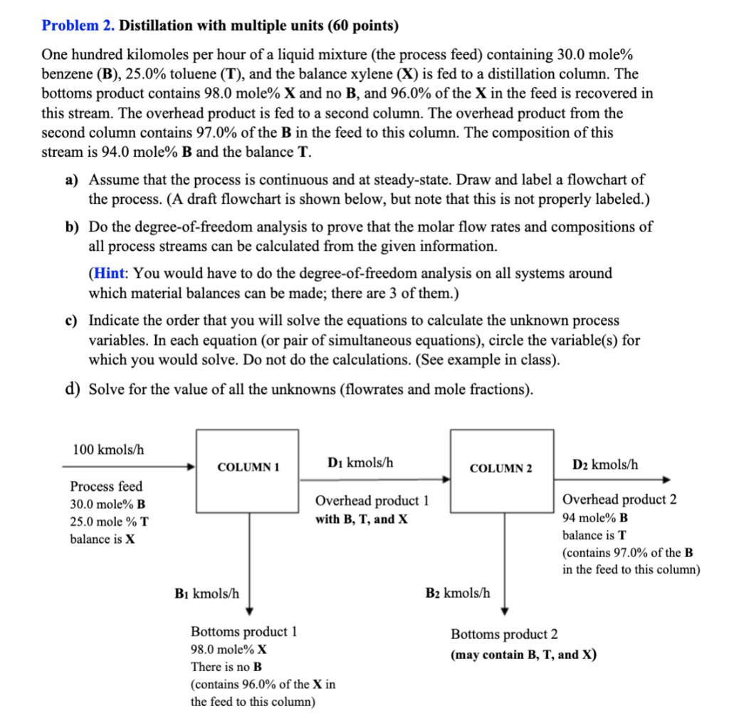 Problem 2. Distillation with multiple units (60 points) One hundred kilomoles