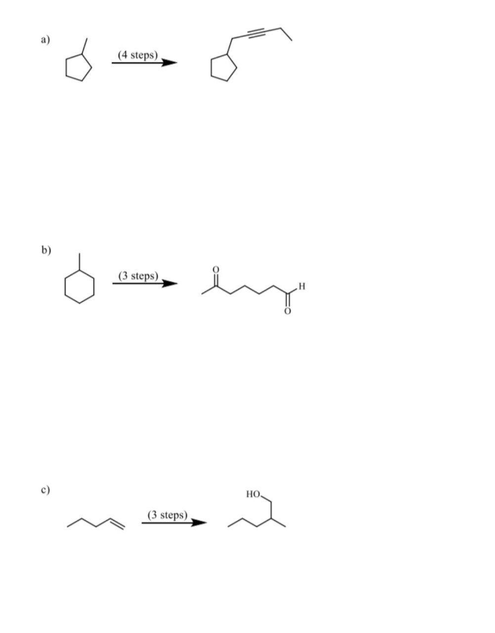 Please tell efficient synthesis method for all three parts. You're free to