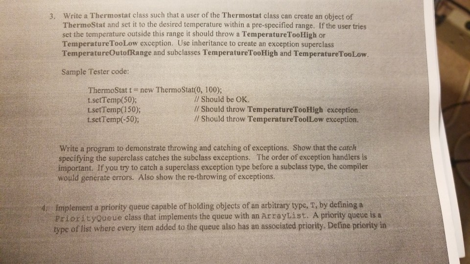  java programming Write a Thermostat class such that a user of