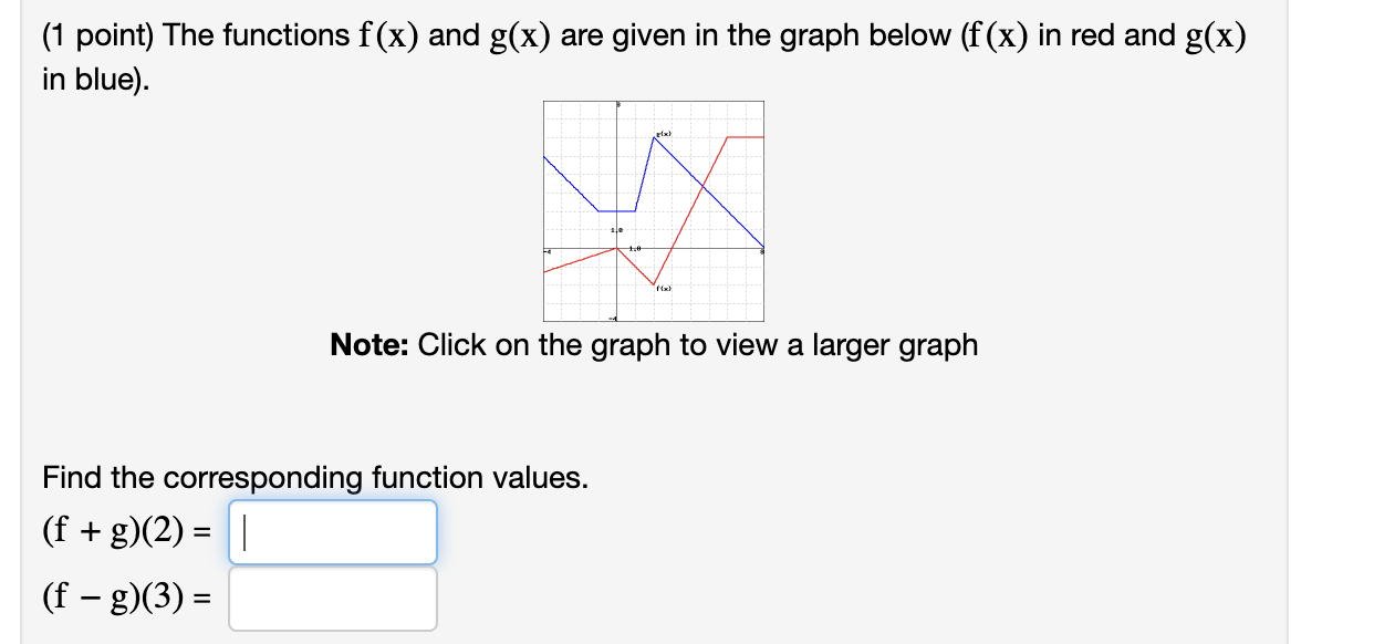  (1 point) The functions f(x) and g(x) are given in the