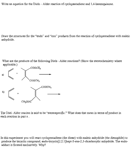 help with all Write an equation for the Diels - Alder reaction