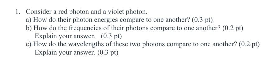  Consider a red photon and a violet photon. a) How do