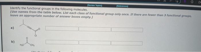 identify the functional groups in the following molecules Identify the functional groups