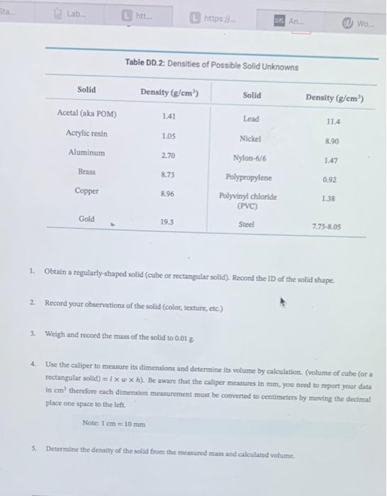  1. Obtain a regularly-shaped solid (cube or rectangular solid). Recond the